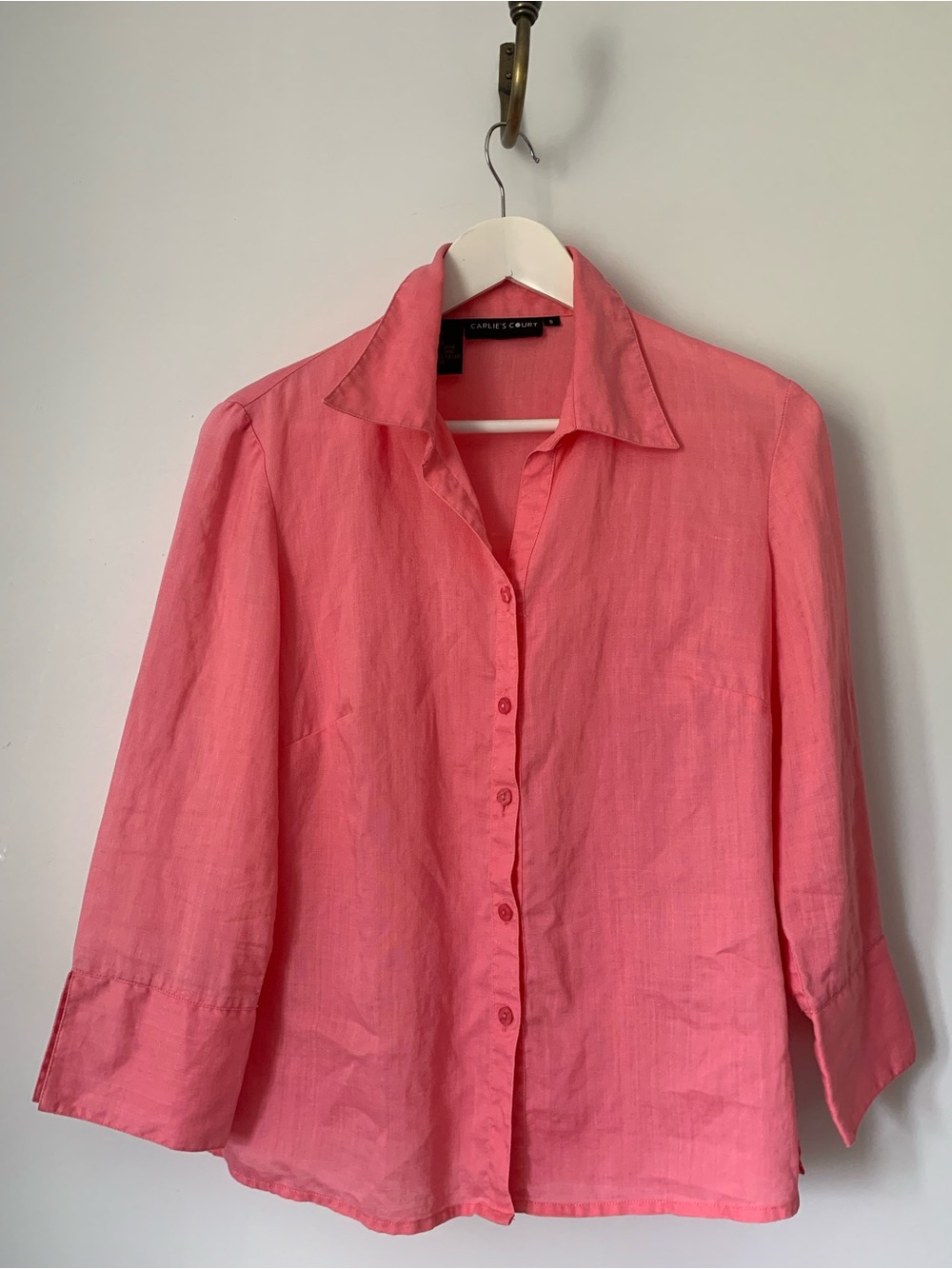 Women's Coral 100% Linen Button-Front Linen Blouse